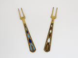 Pair of 3 5/8 in - Sterling Silver Enamel Vintage Russian Olive Forks
