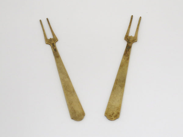 Pair of 3 5/8 in - Sterling Silver Enamel Vintage Russian Olive Forks
