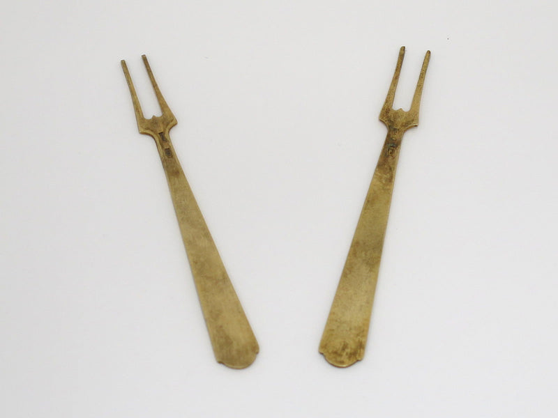 Pair of 3 5/8 in - Sterling Silver Enamel Vintage Russian Olive Forks