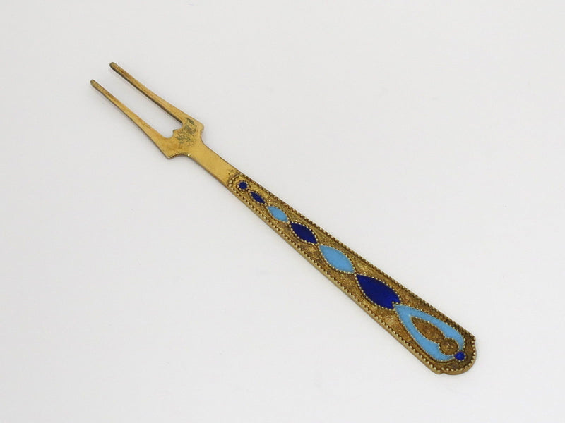 Pair of 3 5/8 in - Sterling Silver Enamel Vintage Russian Olive Forks