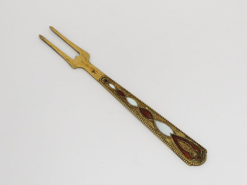 Pair of 3 5/8 in - Sterling Silver Enamel Vintage Russian Olive Forks