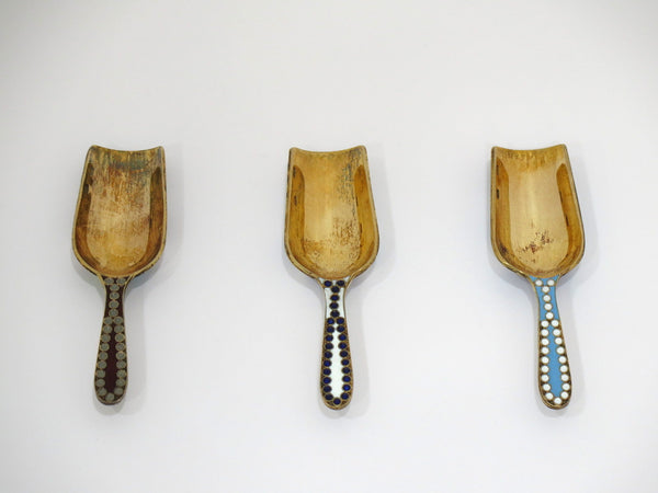 Three 3 5/8" Sterling Silver Enamel Vintage Russian Sugar/Loose Leaf Tea Spoons