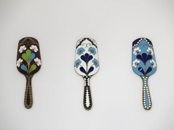 Three 3 5/8" Sterling Silver Enamel Vintage Russian Sugar/Loose Leaf Tea Spoons