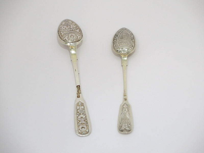 Two 84 Silver Antique Russian Fancy Teaspoons