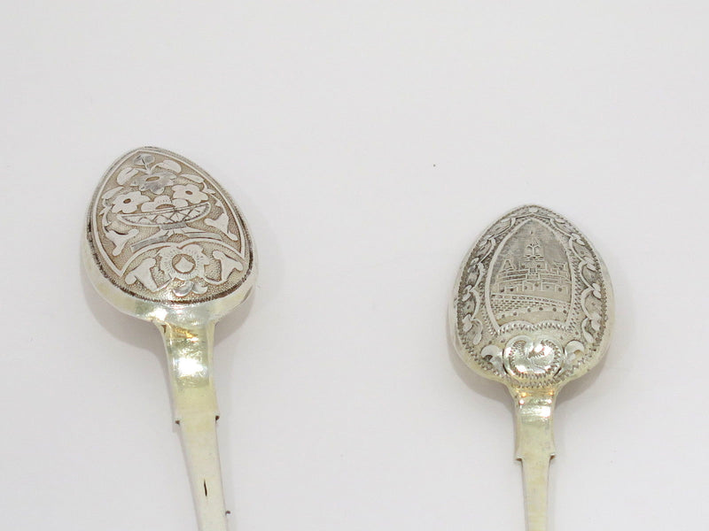 Two 84 Silver Antique Russian Fancy Teaspoons