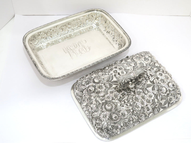 11.25 in Sterling Silver Jacobi & Jenkins Antique Floral Repousse Hot Food Dish