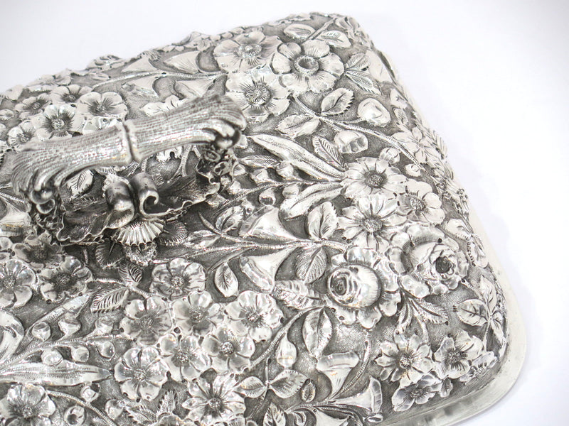 11.25 in Sterling Silver Jacobi & Jenkins Antique Floral Repousse Hot Food Dish