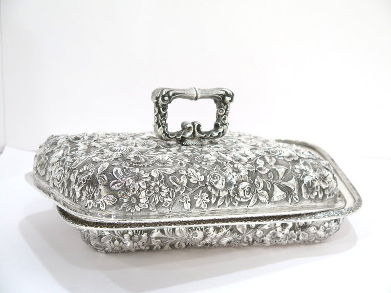 11.25 in Sterling Silver Jacobi & Jenkins Antique Floral Repousse Hot Food Dish