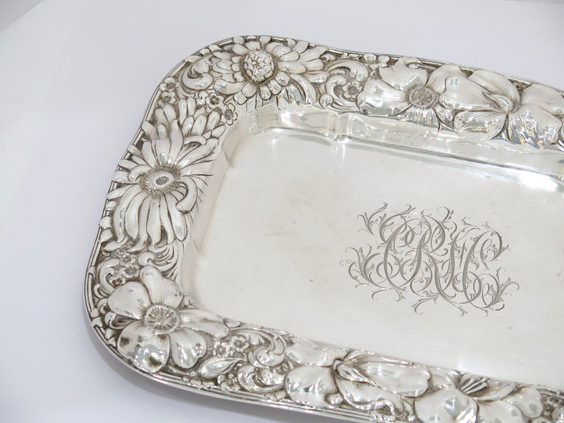 14.5 in - Sterling Silver Gorham Antique Floral Repousse Small Tray