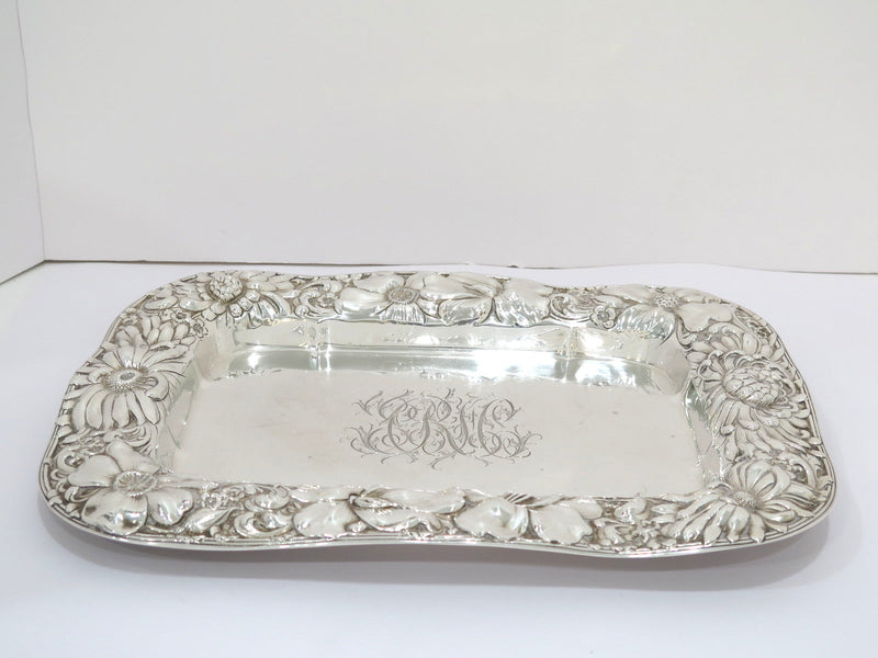 14.5 in - Sterling Silver Gorham Antique Floral Repousse Small Tray