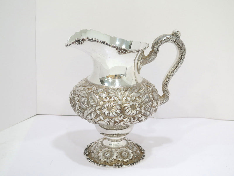 9 7/8 in - Sterling Silver Stieff Vintage Hand Chased Floral Repousse Pitcher