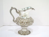 9 7/8 in - Sterling Silver Stieff Vintage Hand Chased Floral Repousse Pitcher