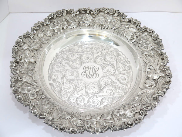 15 in - Sterling Silver S. Kirk & Son Antique Floral Repousse Serving Plate
