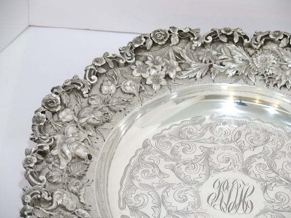 15 in - Sterling Silver S. Kirk & Son Antique Floral Repousse Serving Plate