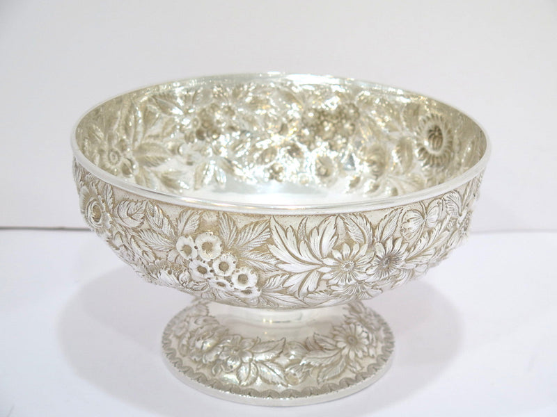 9 in - Sterling Silver S. Kirk & Son Antique Floral Repousse Footed Serving Bowl