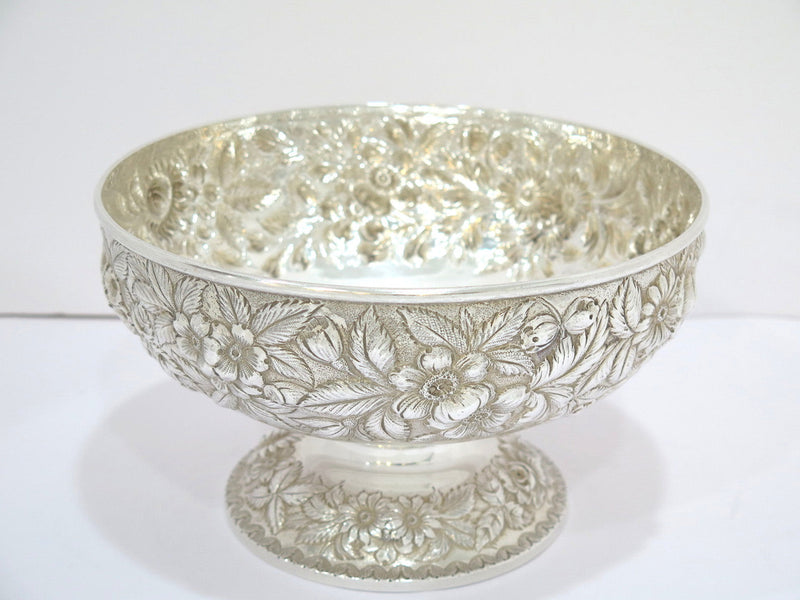 9 in - Sterling Silver S. Kirk & Son Antique Floral Repousse Footed Serving Bowl