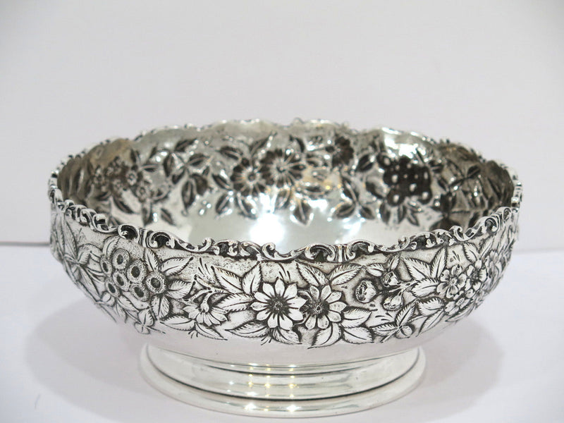 9 in - Sterling Silver S. Kirk & Son Antique Floral Repousse Footed Serving Bowl