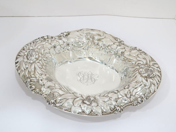 15 in - Sterling Silver Gorham Antique Peony Repousse Oval Serving Bowl