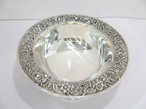 10 in Sterling Silver S. Kirk & Son Vintage Floral Repousse Footed Serving Bowl