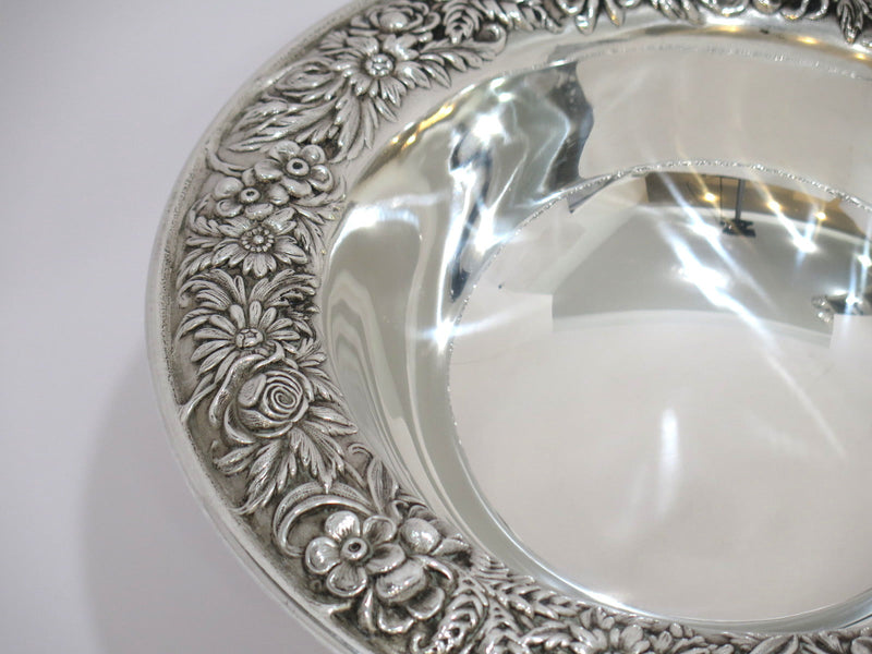 10 in Sterling Silver S. Kirk & Son Vintage Floral Repousse Footed Serving Bowl