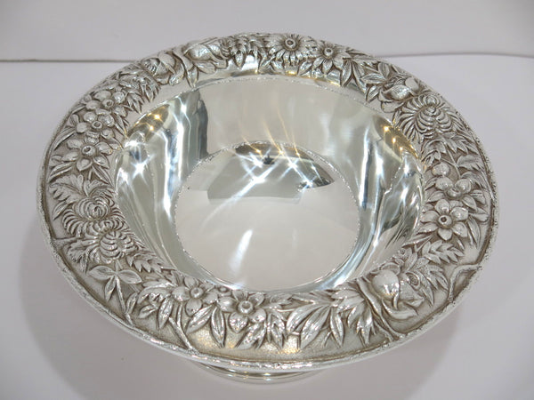 9.5 in Sterling Silver S. Kirk & Son Vintage Floral Repousse Footed Serving Bowl