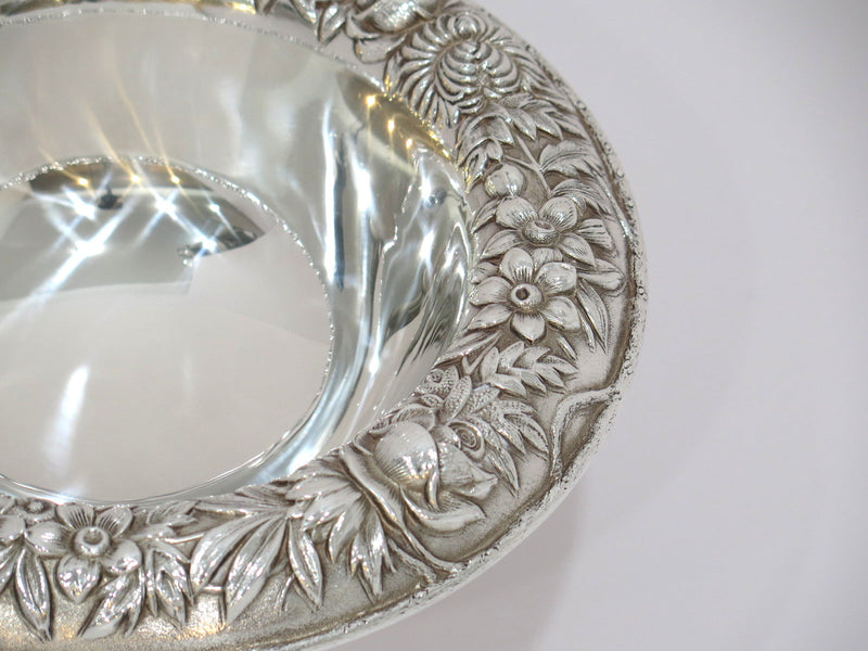 9.5 in Sterling Silver S. Kirk & Son Vintage Floral Repousse Footed Serving Bowl