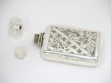6.25 in - Sterling Silver Antique Japanese Flower Butterfly Flask
