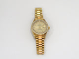 Pre-owned Rolex Datejust 18K Gold Diamond Dial Bezel Ladies Watch
