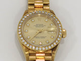 Pre-owned Rolex Datejust 18K Gold Diamond Dial Bezel Ladies Watch