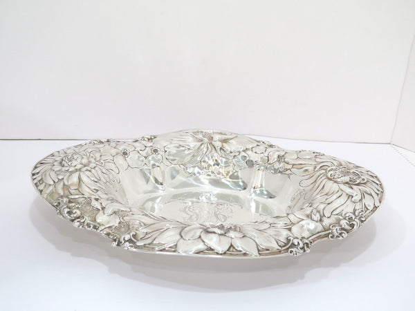 15 in - Sterling Silver Gorham Antique Peony Repousse Oval Serving Bowl