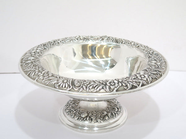 10 in Sterling Silver S. Kirk & Son Vintage Floral Repousse Footed Serving Bowl