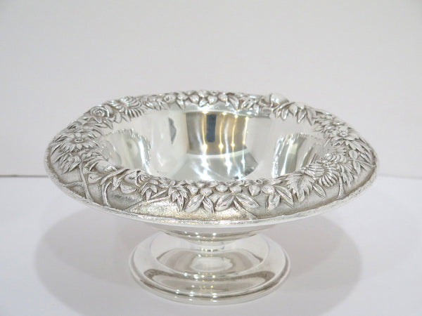 9.5 in Sterling Silver S. Kirk & Son Vintage Floral Repousse Footed Serving Bowl