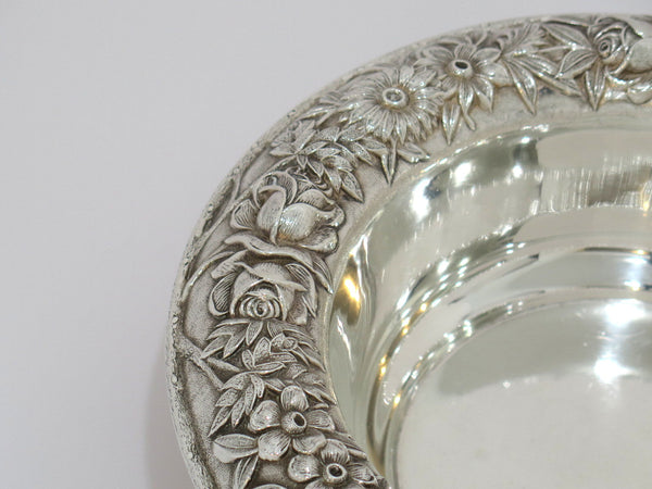 9.5 in - Sterling Silver S. Kirk & Son Vintage Floral Repousse Serving Bowl