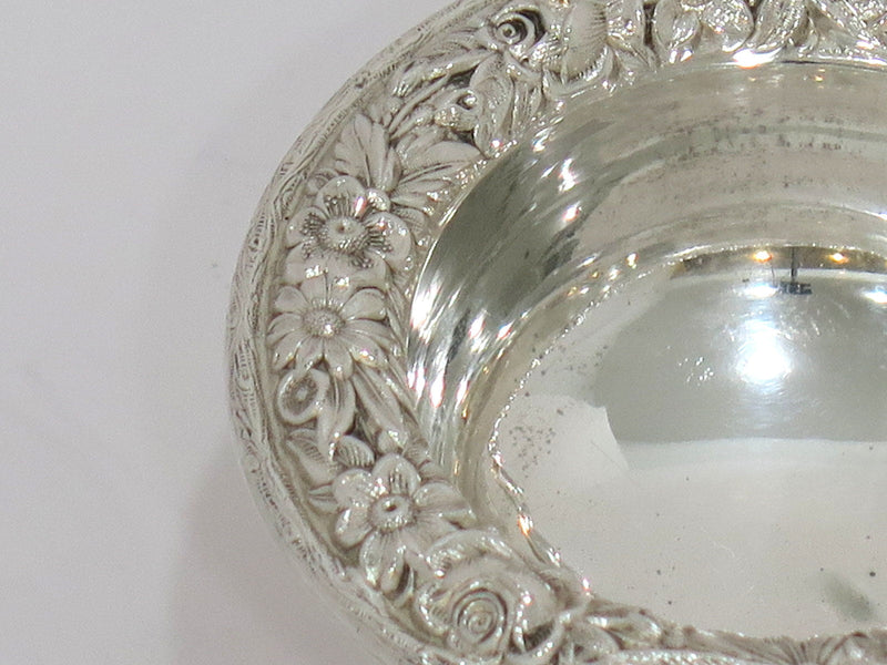 2.75 in Sterling Silver S. Kirk & Son Vintage Floral Repousse Footed Salt Cellar