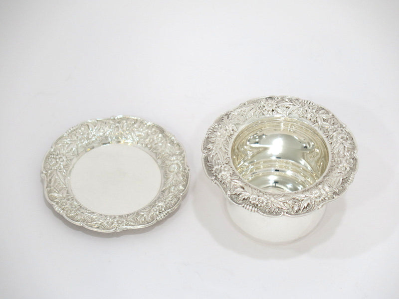 2 Sterling Silver Kirk & Son Antique Floral Repousse Toothpick Holders w Saucers