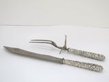 Sterling Silver Steel Kirk & Son Antique Floral Repousse Carving Knife Fork Set