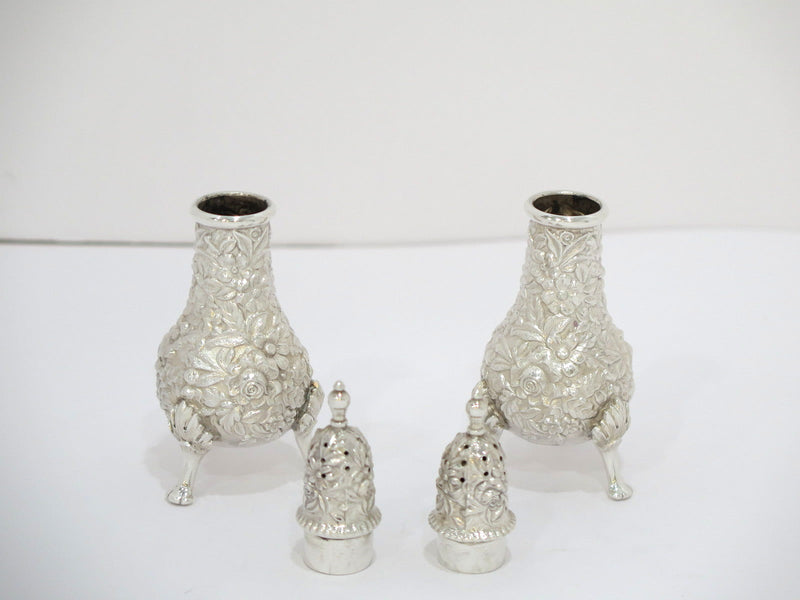 4.5" Sterling Silver S. Kirk & Son Vintage Floral Repousse Salt & Pepper Shakers