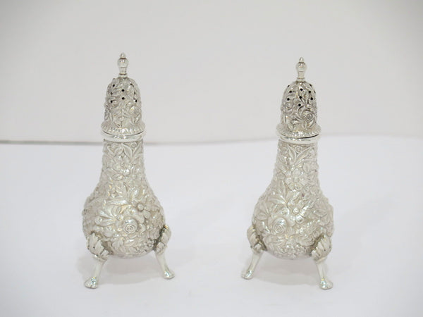 4.5" Sterling Silver S. Kirk & Son Vintage Floral Repousse Salt & Pepper Shakers