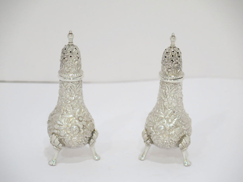 4.5" Sterling Silver S. Kirk & Son Vintage Floral Repousse Salt & Pepper Shakers