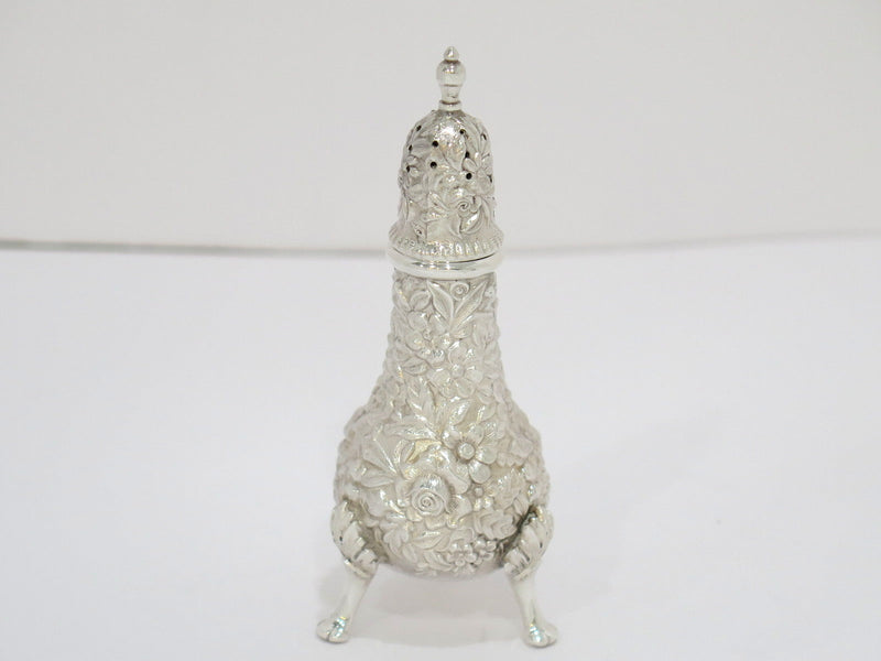 4.5" Sterling Silver S. Kirk & Son Vintage Floral Repousse Salt & Pepper Shakers