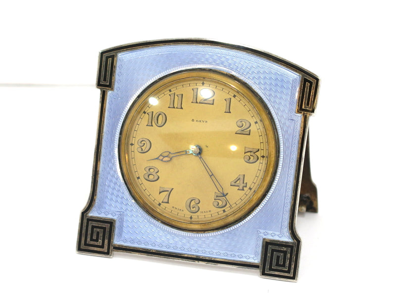 3 3/8 in - Sterling Silver Steel Antique English Purple Guilloche Clock