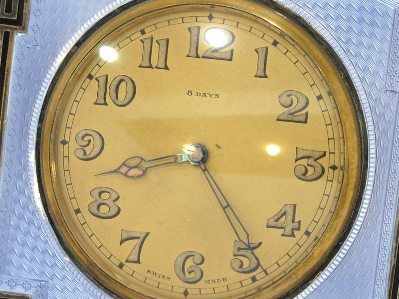 3 3/8 in - Sterling Silver Steel Antique English Purple Guilloche Clock