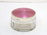 3 in - Sterling Silver Crystal Antique English Pink Guilloche Jar