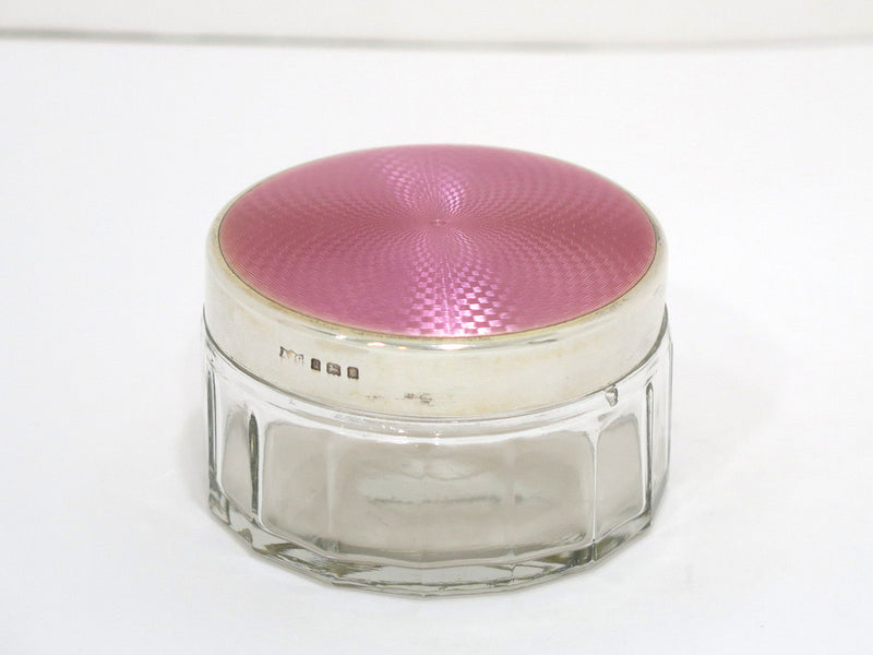 3 in - Sterling Silver Crystal Antique English Pink Guilloche Jar