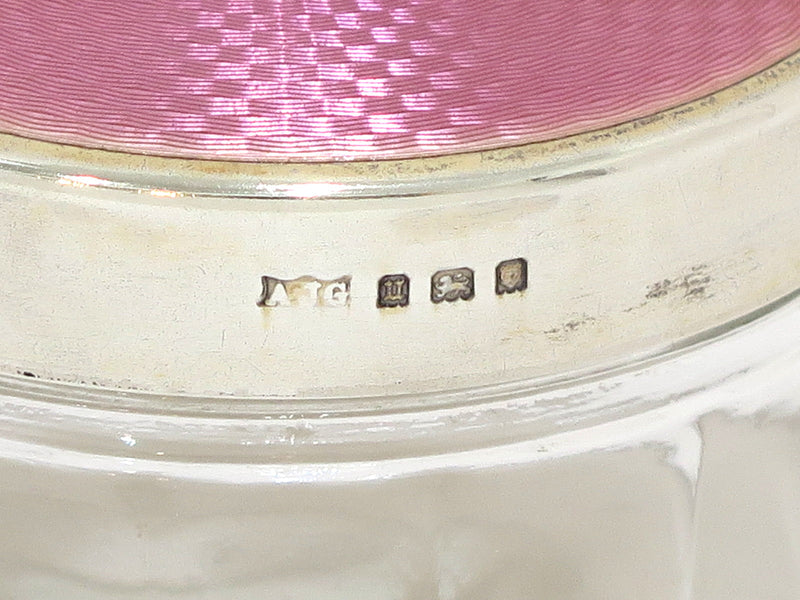 3 in - Sterling Silver Crystal Antique English Pink Guilloche Jar