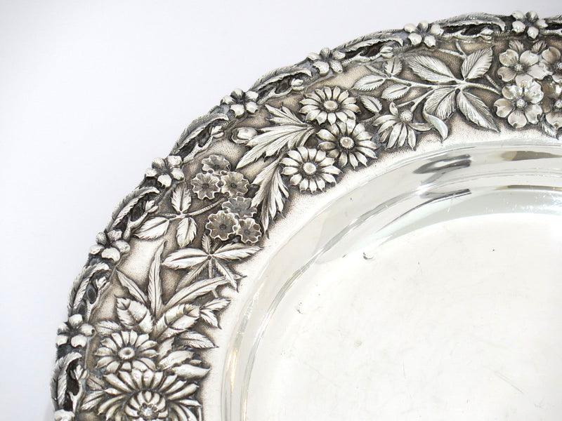 14 in - Sterling Silver S. Kirk & Son Antique Floral Repousse Platter