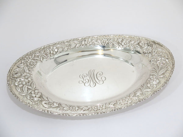 11.75 in - Sterling Silver S. Kirk & Son Antique Floral Repousse Oval Dish