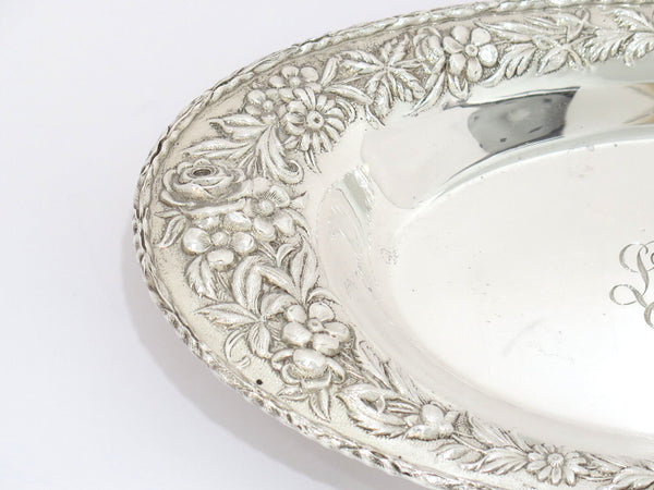 11.75 in - Sterling Silver S. Kirk & Son Antique Floral Repousse Oval Dish