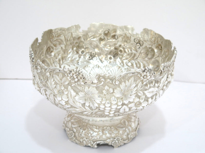 8.5" Sterling Silver Jacobi & Jenkins Antique Fruit Floral Repousse Footed Bowl