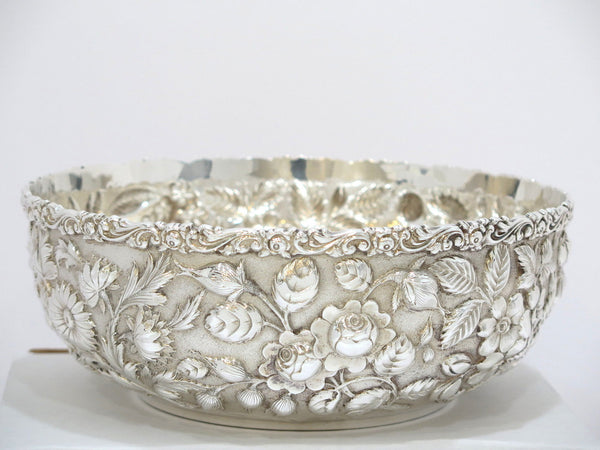 9.25 in - Sterling Silver Jenkins & Jenkins Antique Floral Repousse Serving Bowl